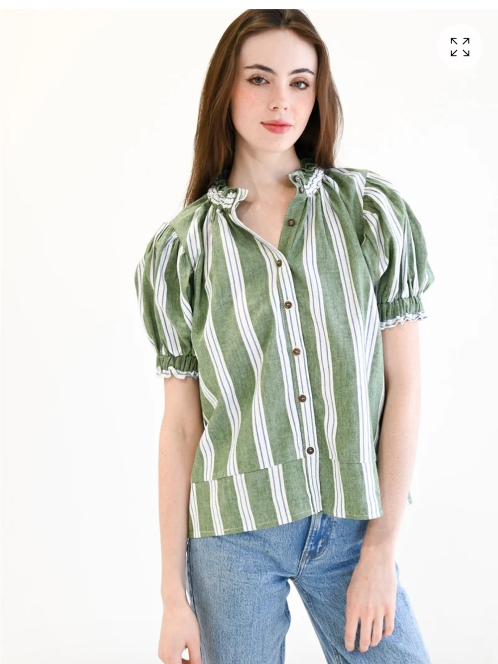 Never A Wallflower Cotton/Linen Blend Elastic  Collar Short Sleeve Top
